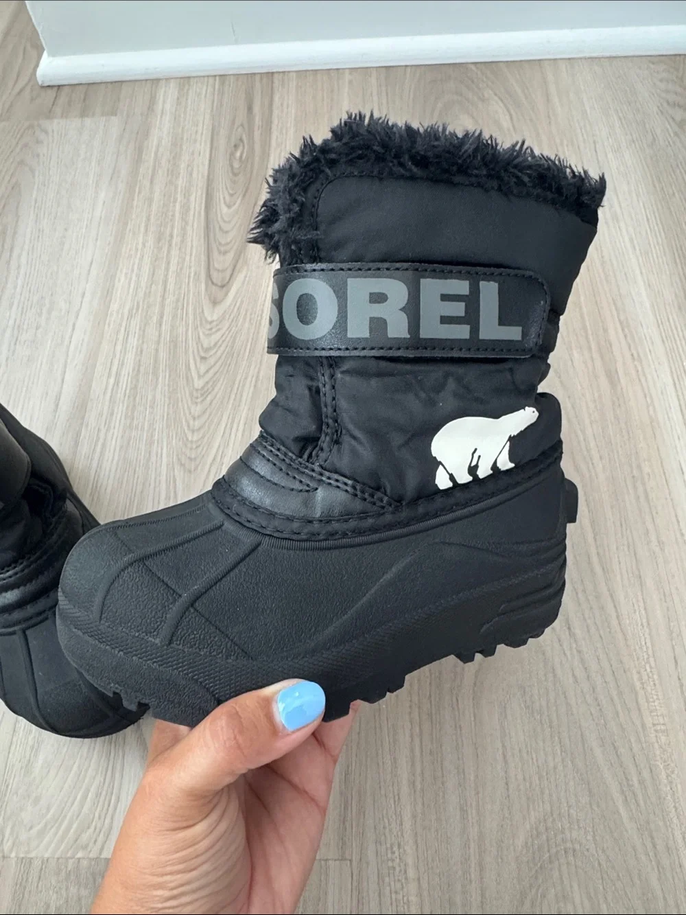 Sorel Black Kids Winter Boots with Faux Fur Trim